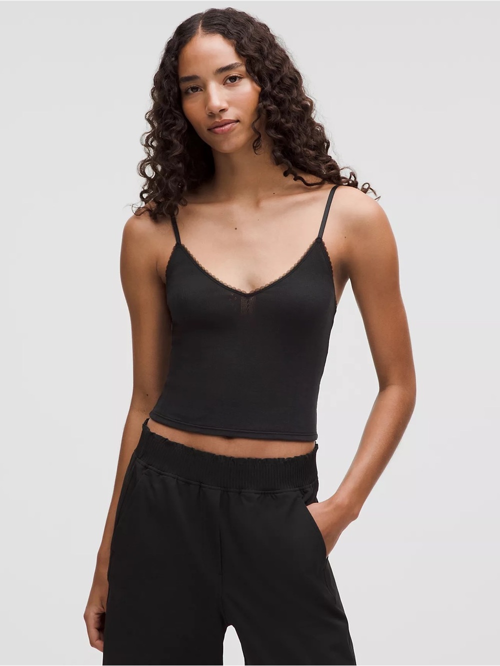 Lululemon Cotton Pointelle Cropped Cami Tank Top Black Size XS